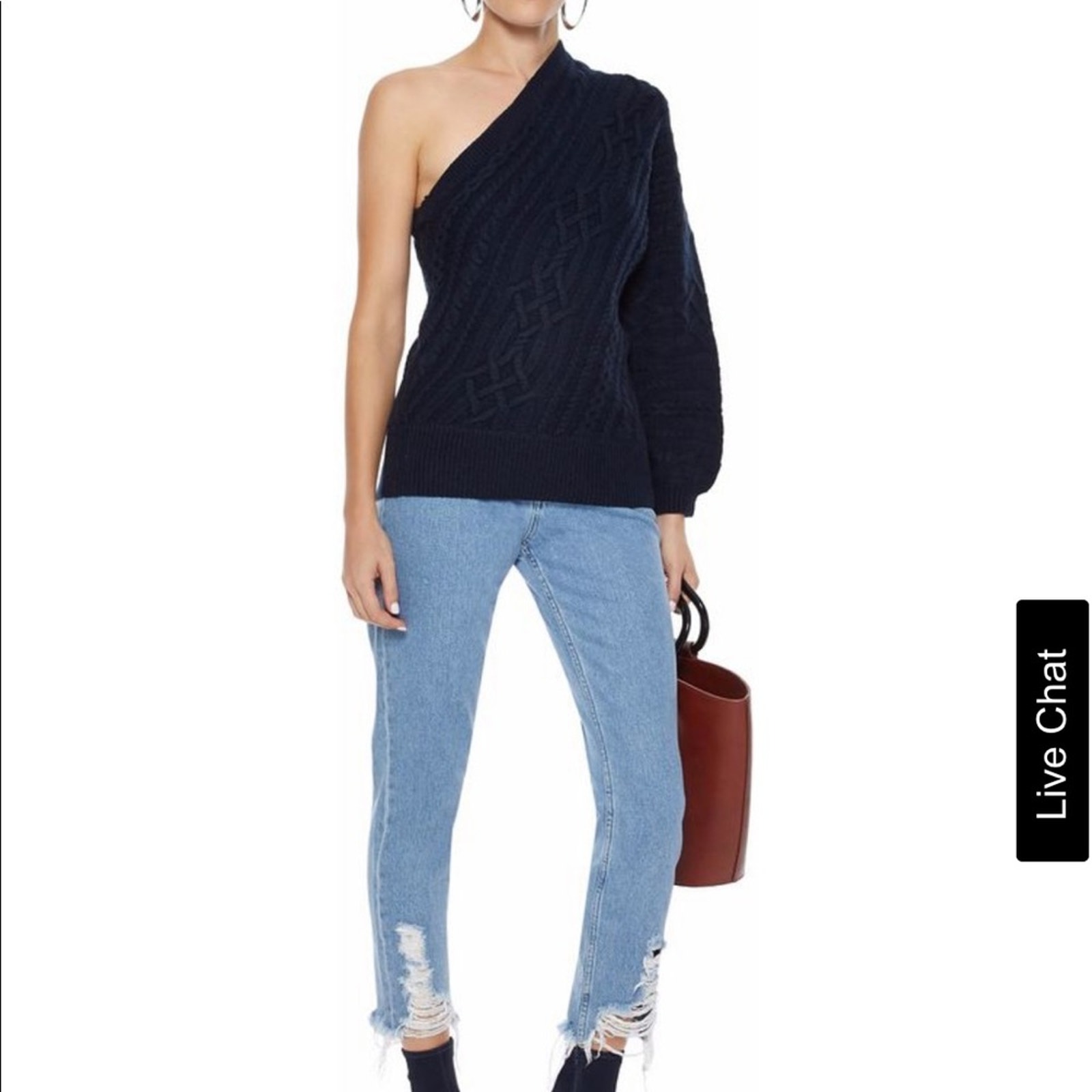 Joie One-Shoulder Orella Navy Cable Knit Wool Sweater Small Nwt